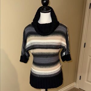 Streetwear Society Striped Cowl Neck Sweater Black Gray Cream Tan Women’s Sz S